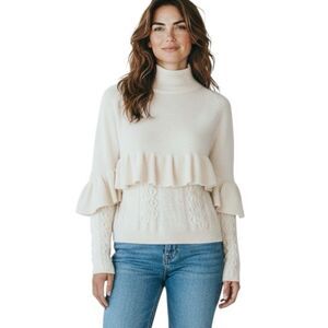 Naadam Sweater Womens Small Volta Ruffle Mock Neck Cable Pullover White $168
